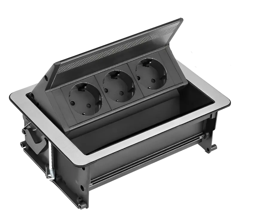 MCV 3E nerez / Výklopné multimediální centrum, nerez, 3-zásuvkové (jen 3 zásuvky)